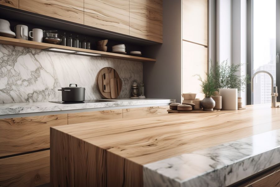 Tracy Stylish Wood and Marble Kitchen Island