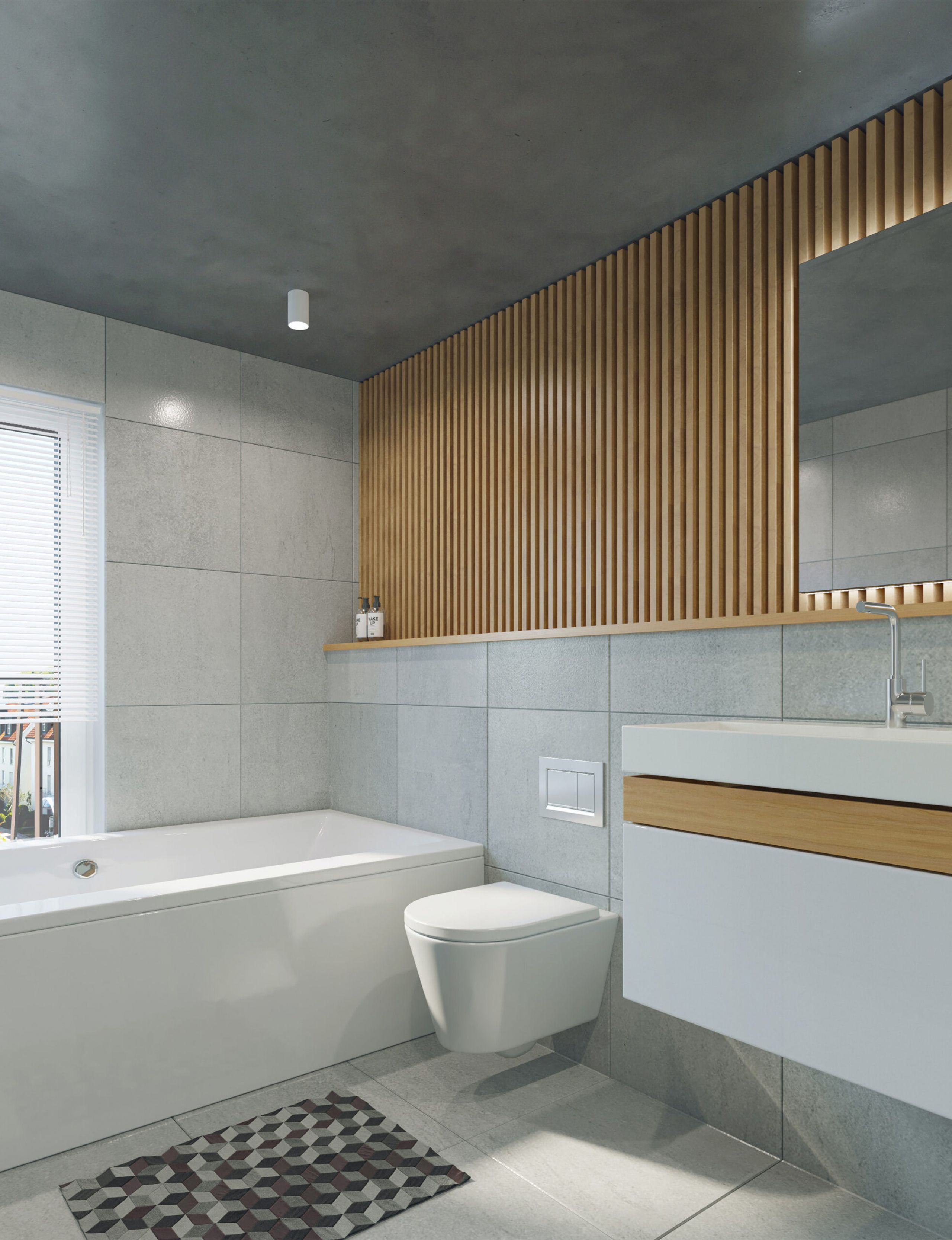 Modern Minimal Bathroom with Tub and Sink
