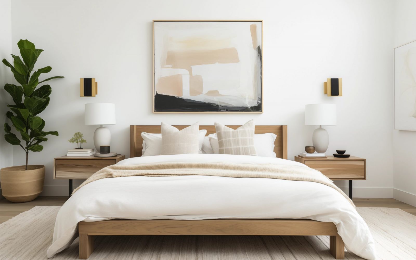 Farmhouse style interior design of modern bedroom.